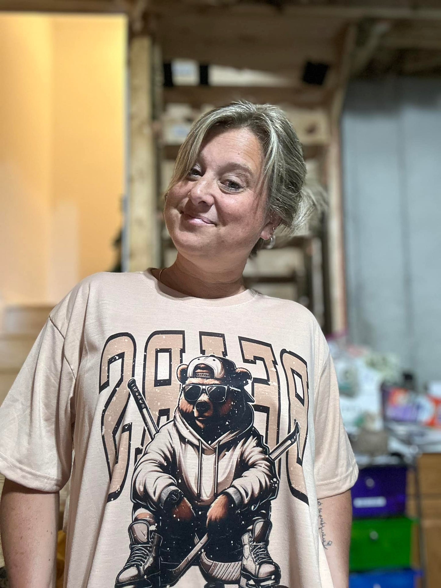 Grunge Bear Hockey T-shirt