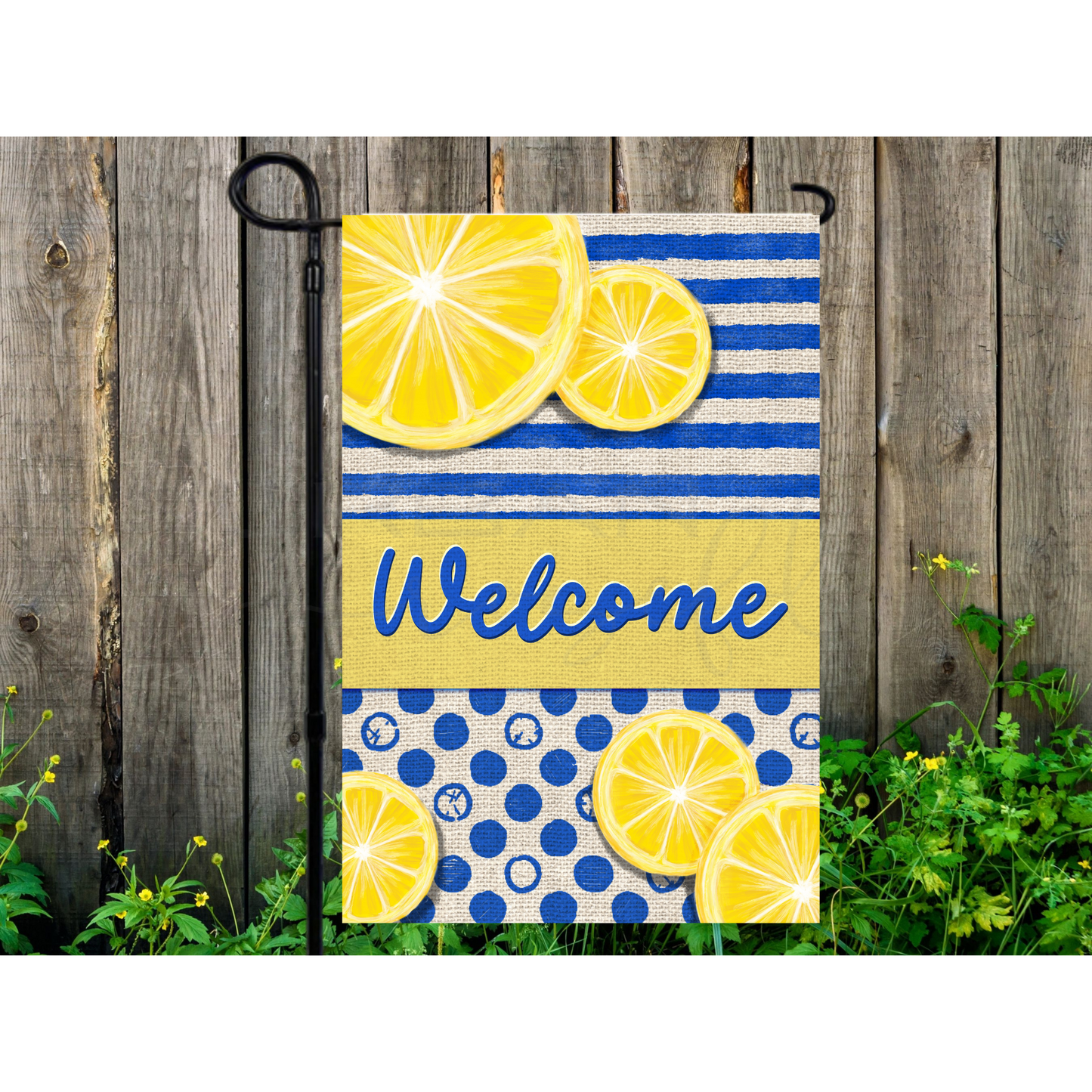 Blue Lemon Welcome Garden Flag