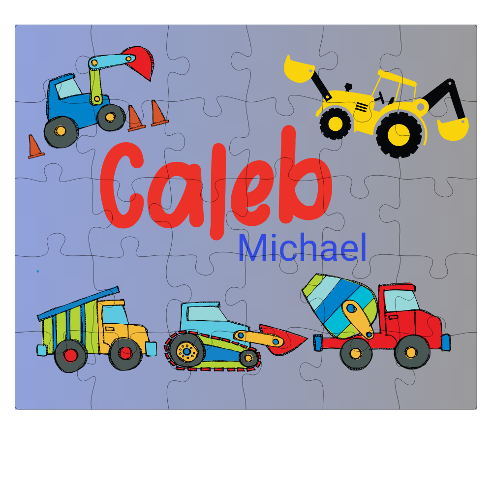 Construction Vehicles Custom Name Puzzle