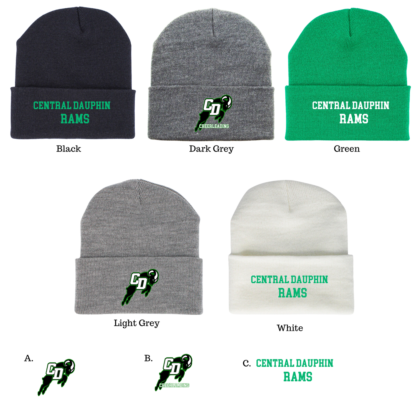 CD Cheer Solid Long Beanie - Embroidered
