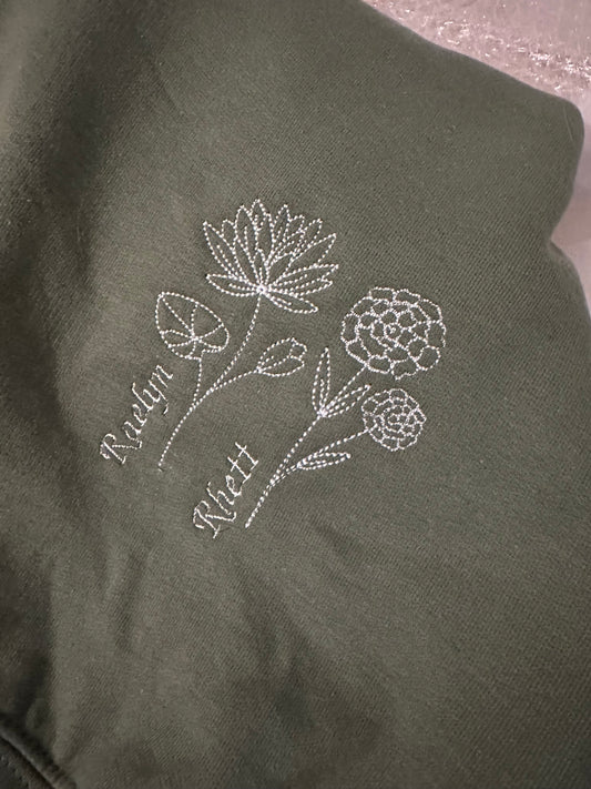 Custom Embroidered Birth Flower Sweatshirt