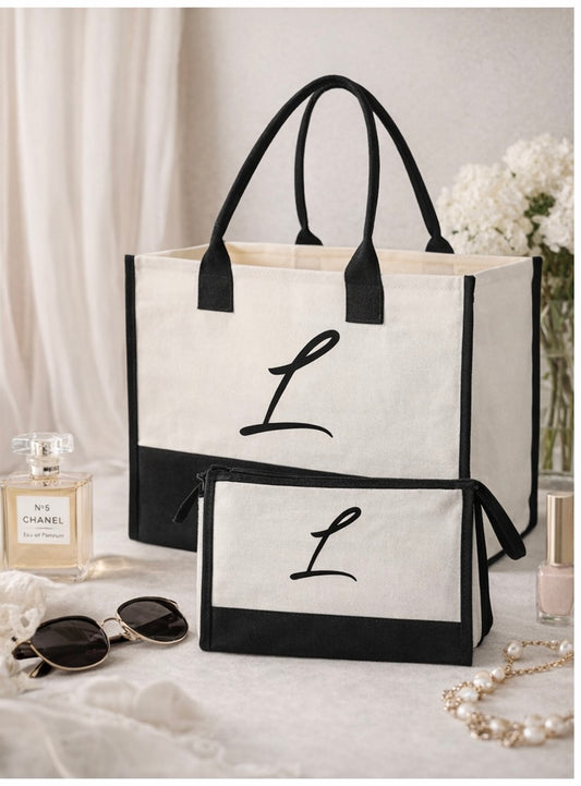 Personalized Canvas Tote & Cosmetic Pouch Set