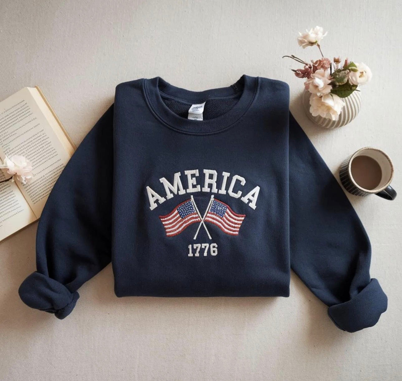 America Flags Embroidered-Comfort Colors Apparel