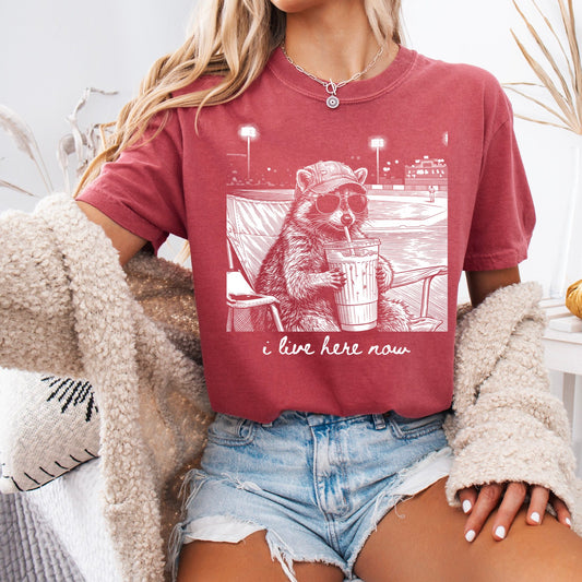 I Live Here Now Racoon Tee
