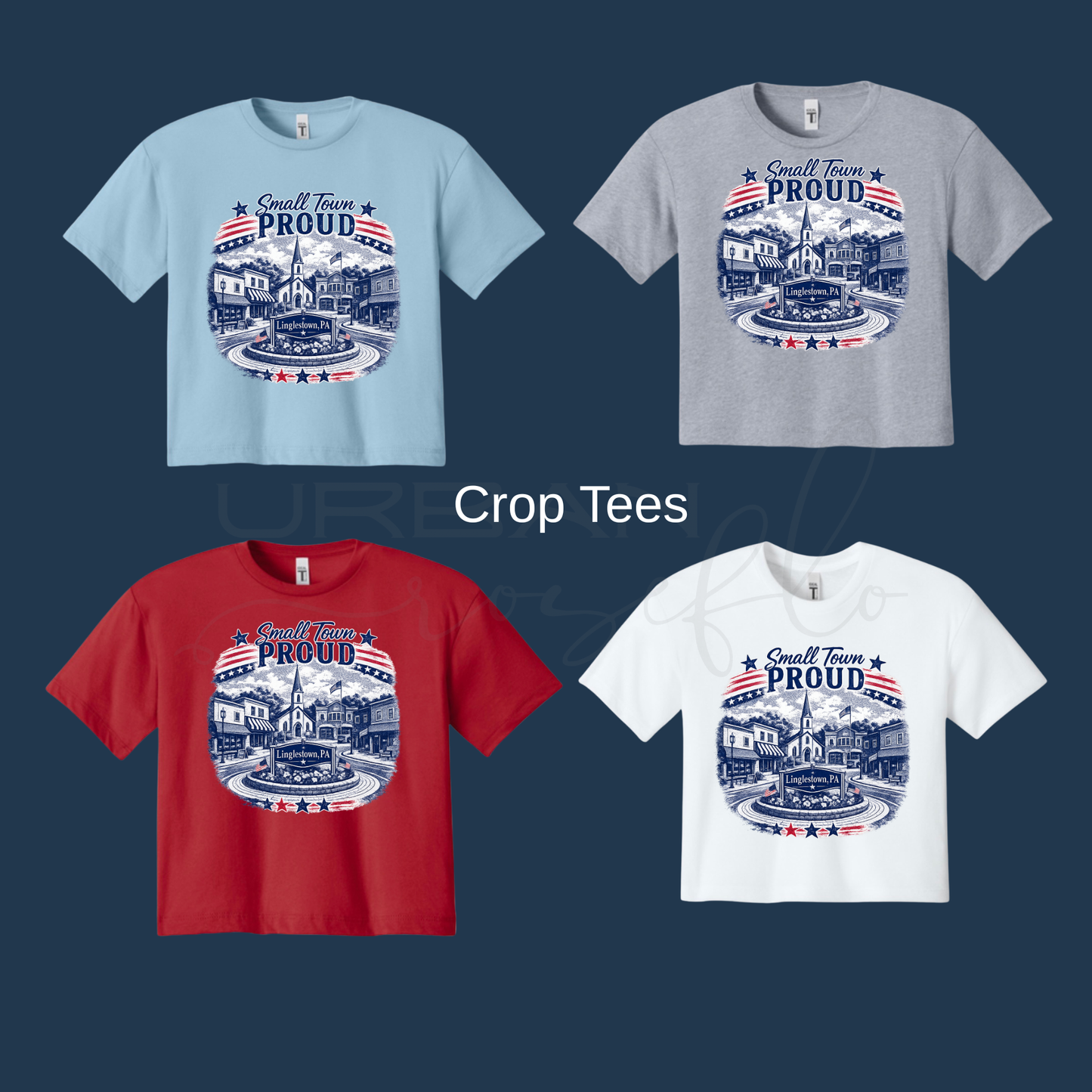 Small Town Proud Linglestown PA Patriotic Graphic Crop Tee
