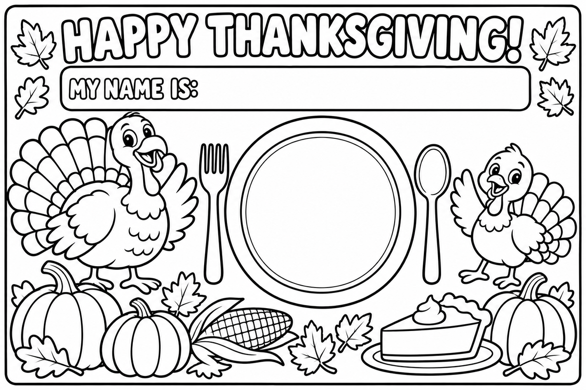 Turkey Coloring Placemat