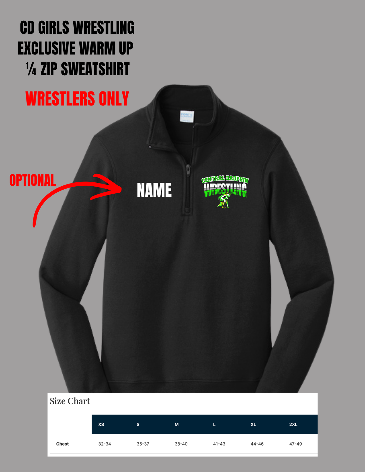 CD Girls Wrestler Only Exclusive Team Wear- 1/4 Zip-NEW
